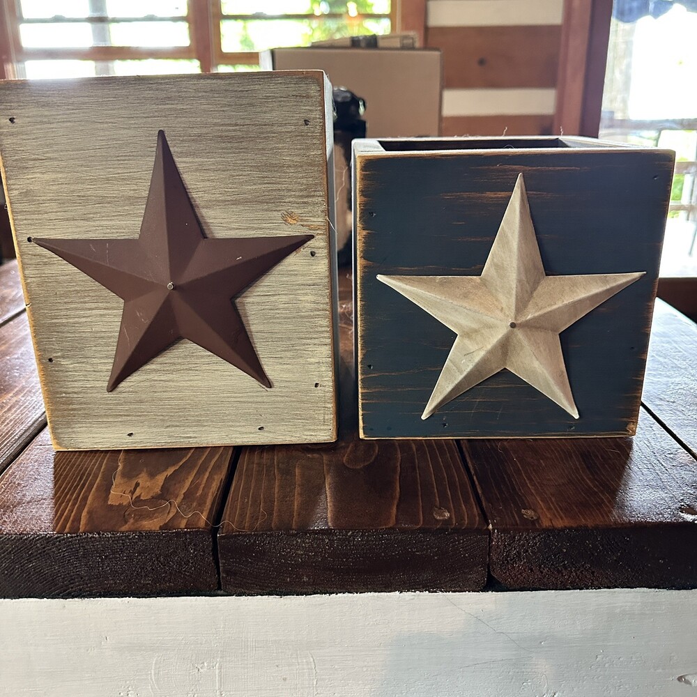 Rustic Wooden Barn Star Decorative Boxes - Set of 2